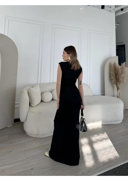 Kolsuz Uzun Likralı Elbise - Siyah modelleri