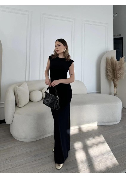 Kolsuz Uzun Likralı Elbise - Siyah indirimleri