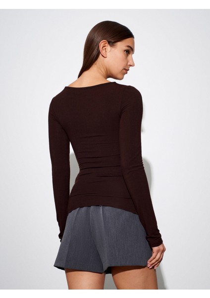 32325 Kayık Yaka Uzun Kollu Top-Koyu Kahve fiyatları