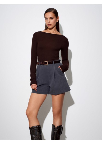 32325 Kayık Yaka Uzun Kollu Top-Koyu Kahve modelleri