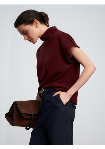 32148 Dik Yaka Örme Top-Bordo modelleri