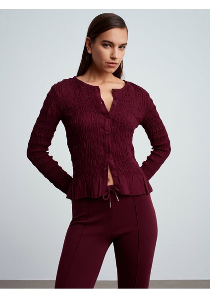 50926 Düğmeli Gipeli Top-Bordo