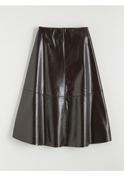 Yeni Sezon Beli Fermuarlı A Kesim Deri Görünümlü Etek indirimleri