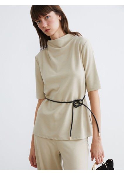 Yeni Sezon Dik Yaka Beli Kemerli Bluz