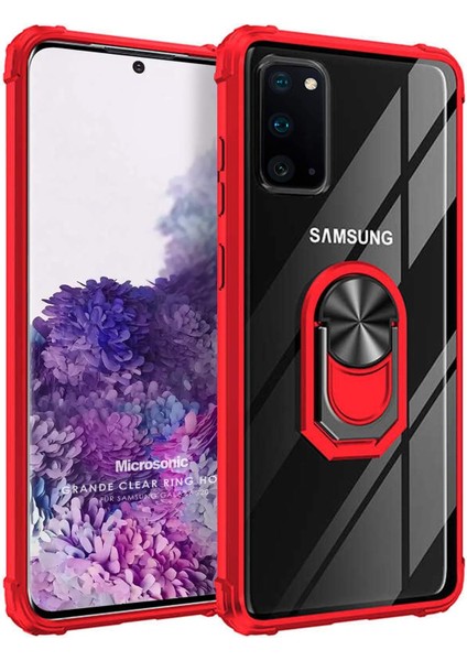 S20 Için Kılıf Grande Clear Ring Holder Kırmızı [ S20 ile Uyumlu Kılıf - Kırmızı]