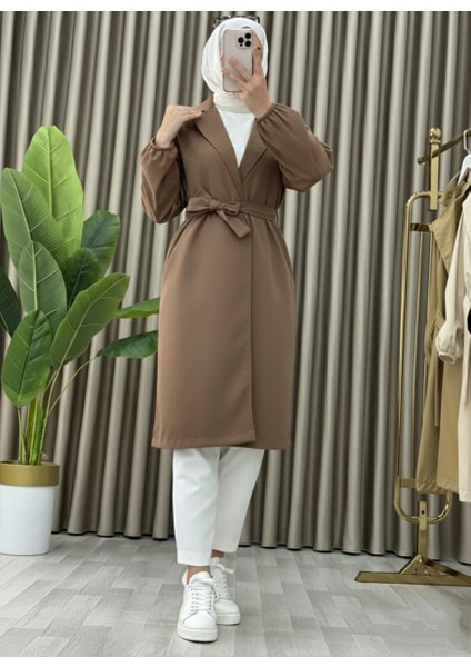 Bondit Kumaş Cepli Kuşaklı Kadın Trençkot modelleri