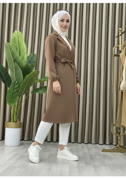 Bondit Kumaş Cepli Kuşaklı Kadın Trençkot indirimleri