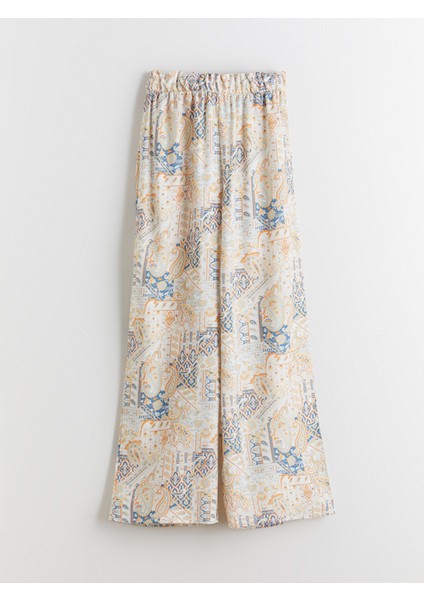 Yeni Sezon Beli Lastikli Desenli Kız Çocuk Pantolon