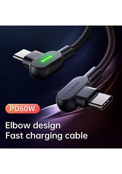 Dodo L Tipi Type-C To Type-C 60W 3A 1.5m -Şarj Kablo Siyah fiyatları