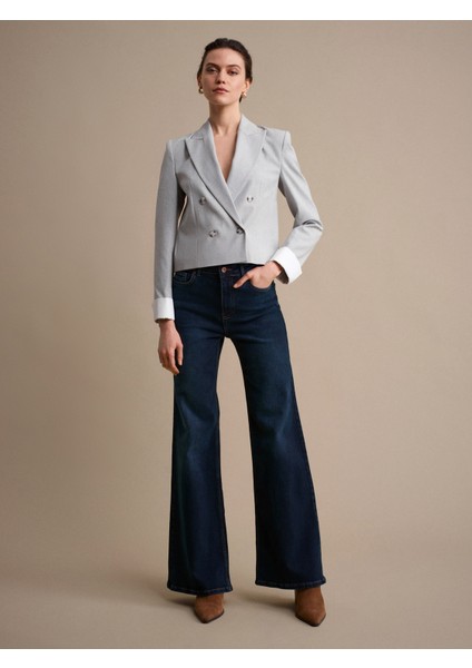 72089 Likralı Wide Leg Jean-Lacivert