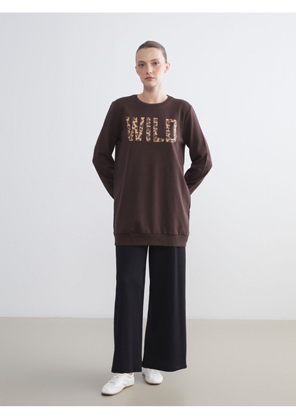 Yeni Sezon Bisiklet Yaka Leopar Desenli Kadın Sweatshirt Tunik fiyatları