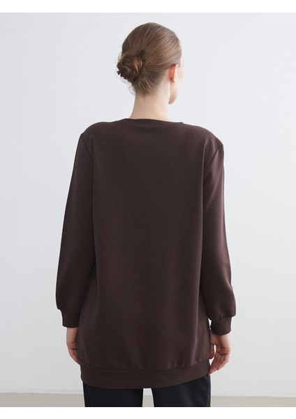 Yeni Sezon Bisiklet Yaka Leopar Desenli Kadın Sweatshirt Tunik fırsatları