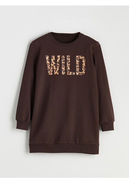 Yeni Sezon Bisiklet Yaka Leopar Desenli Kadın Sweatshirt Tunik indirimleri