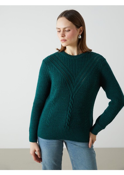 Yeni Sezon Bisiklet Yaka Ajurlu Kadın Triko Kazak