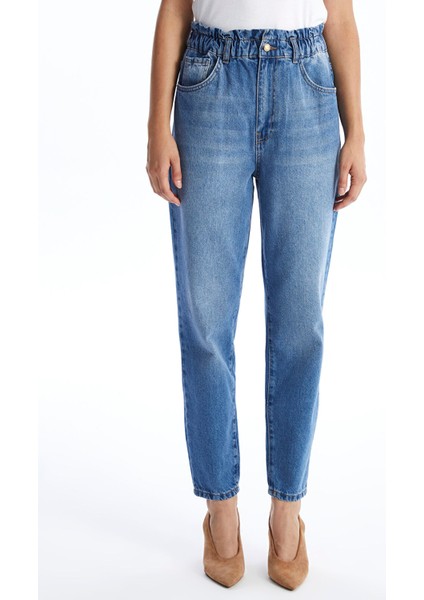 Yeni Sezon Beli Lastikli Slouchy Fit Kadın Jean Pantolon modelleri