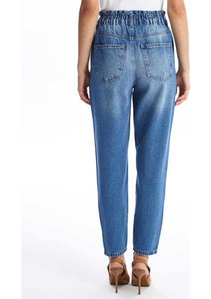 Yeni Sezon Beli Lastikli Slouchy Fit Kadın Jean Pantolon indirimleri