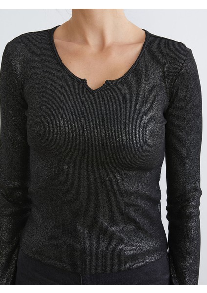 Yeni Sezon V Yaka Parlak Görünümlü Bluz modelleri