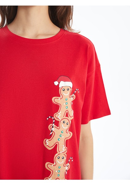 Yeni Sezon Bisiklet Yaka Yılbaşı Temalı Kadın Gecelik modelleri