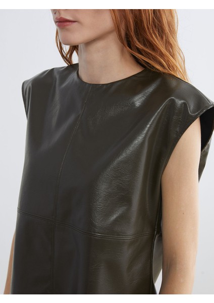 Yeni Sezon Bisiklet Yaka Deri Görünümlü Bluz modelleri