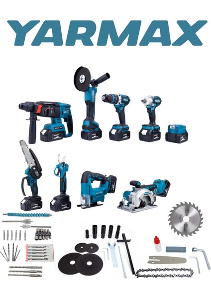 Dokuzlu Set Power Bank&led Kırıcı Delici Matkap Avuç Taşlama Somun Sıkma Vidalama Sunta Kesme