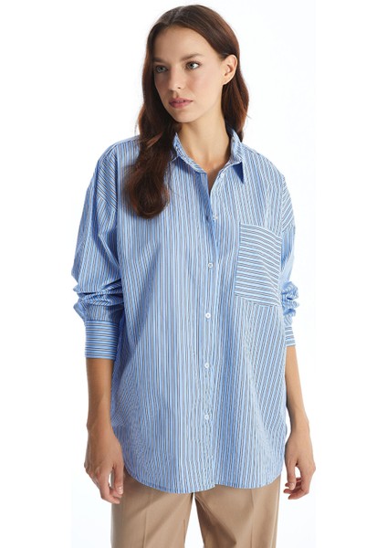 Yeni Sezon Çizgili Oversize Poplin Kadın Gömlek