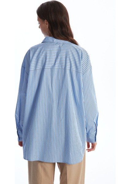 Yeni Sezon Çizgili Oversize Poplin Kadın Gömlek fırsatları