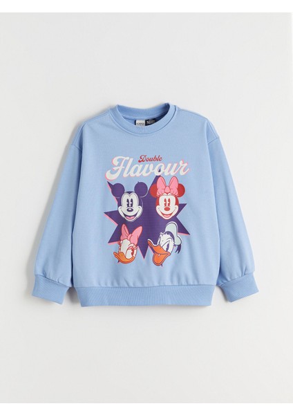 Yeni Sezon Bisiklet Yaka Minnie Mouse Baskılı Kız Çocuk Sweatshirt