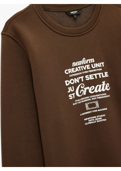 Regular Fit Uzun Kollu Şardonlu Bisiklet Yaka Baskılı Sweatshirt modelleri