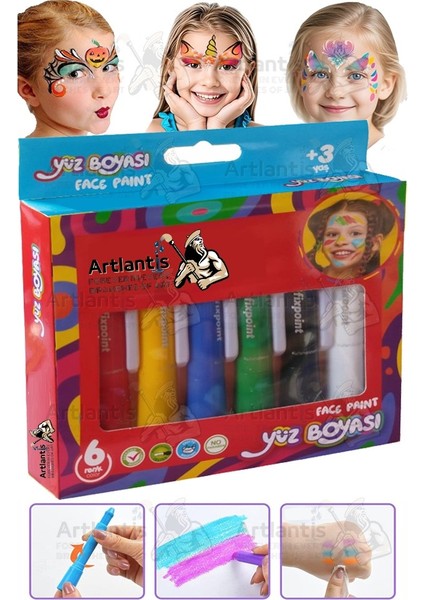 Yüz Boyası 6 Renk 1 Paket Fixpoint Face Paint Çevirmeli Yüz Boyası Canlı Renkler Sağlığa Zararsız Kreş Okul Öncesi