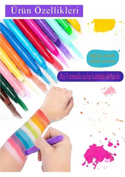 Yüz Boyası 6 Renk 1 Paket Fixpoint Face Paint Çevirmeli Yüz Boyası Canlı Renkler Sağlığa Zararsız Kreş Okul Öncesi modelleri