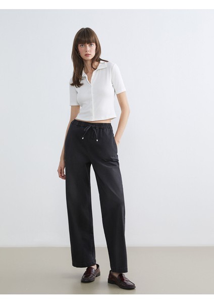 Yeni Sezon Beli Lastikli Wideleg Kadın Jean Pantolon