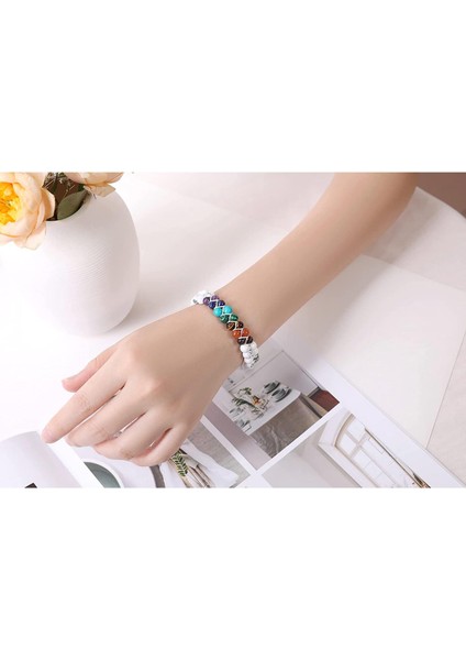 7 Çakra Doğal Taş Bileklik – Howlite Beyaz – Ayarlanabilir Makrome Unisex Enerji Bilekliği modelleri