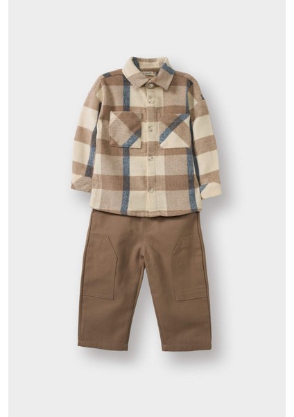 Erkek Bebek 2'li Takım Kareli Flanel Gömlek Pantolon G3226A525WN