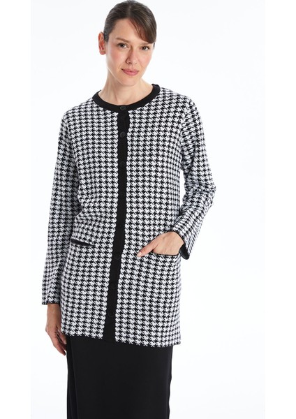 Yeni Sezon Bisiklet Yaka Desenli Uzun Kollu Kadın Triko Hırka