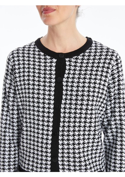 Yeni Sezon Bisiklet Yaka Desenli Uzun Kollu Kadın Triko Hırka modelleri