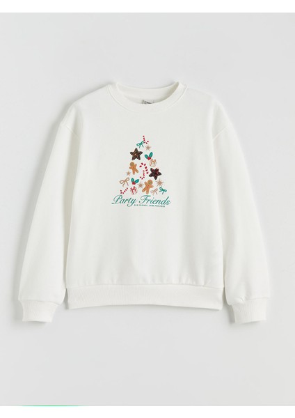 Yeni Sezon Yılbaşı Temalı Kız Çocuk Kalın Sweatshirt