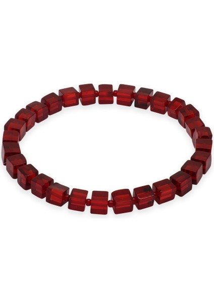Bayrak Kırmızı Küp Kesim Doğal Damla Kehribar Erkek Bileklik fiyatları