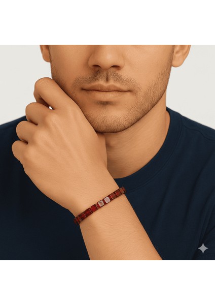 Bayrak Kırmızı Küp Kesim Doğal Damla Kehribar Erkek Bileklik fırsatları