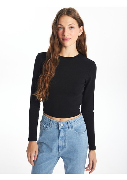 Yeni Sezon Bisiklet Yaka Düz Uzun Kollu Kadın Body