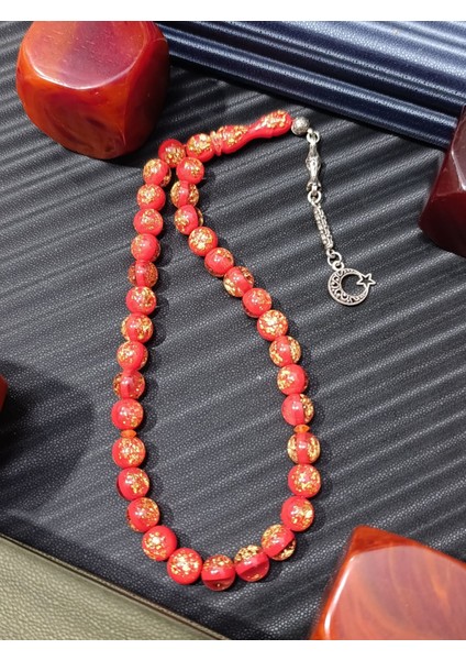 Uçak Camı Tesbih – Altın Varaklı Küre Kesim, Kırmızı Renk fiyatları