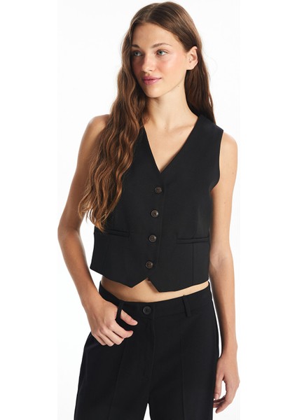 Yeni Sezon Kadın V Yaka Düz Klasik Yelek