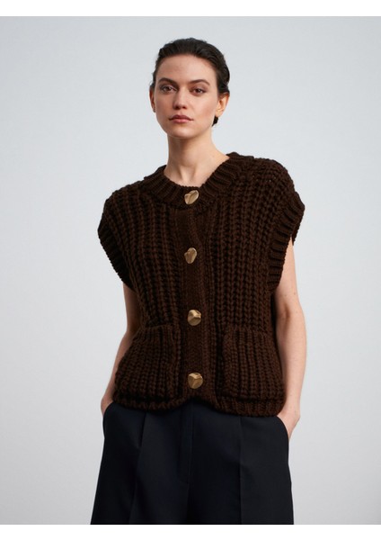 60961 Cep Detaylı Örgü Triko Süveter-Koyu Kahve fiyatları