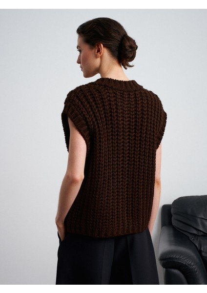 60961 Cep Detaylı Örgü Triko Süveter-Koyu Kahve modelleri