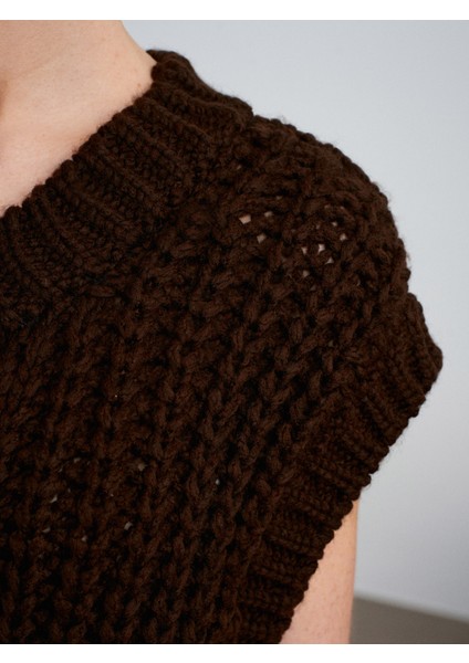 60961 Cep Detaylı Örgü Triko Süveter-Koyu Kahve fırsatları