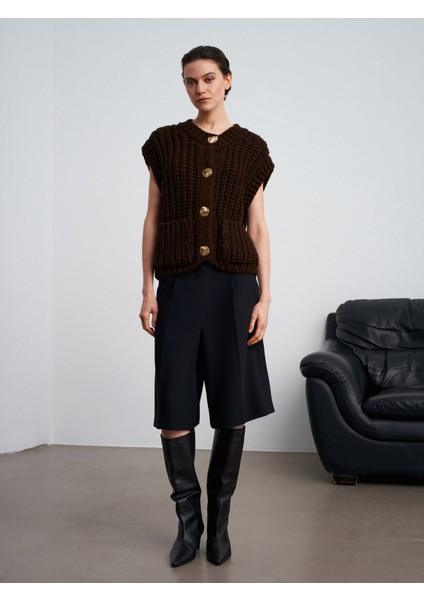 60961 Cep Detaylı Örgü Triko Süveter-Koyu Kahve indirimleri