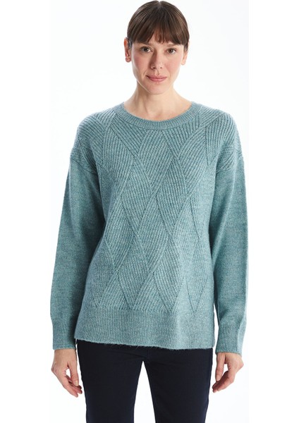 Yeni Sezon Bisiklet Yaka Kendinden Desenli Kadın Triko Kazak