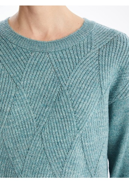 Yeni Sezon Bisiklet Yaka Kendinden Desenli Kadın Triko Kazak modelleri