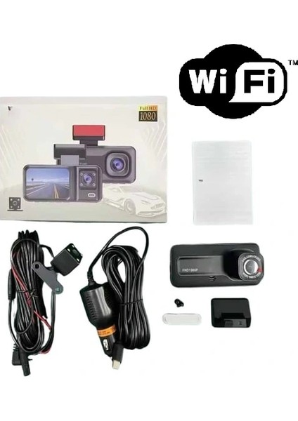 Araç Kamerası - 3 Kameralı Wifi Ön , Iç ve Arka Full Hd Dvr Araç Içi Ekranlı Kamera