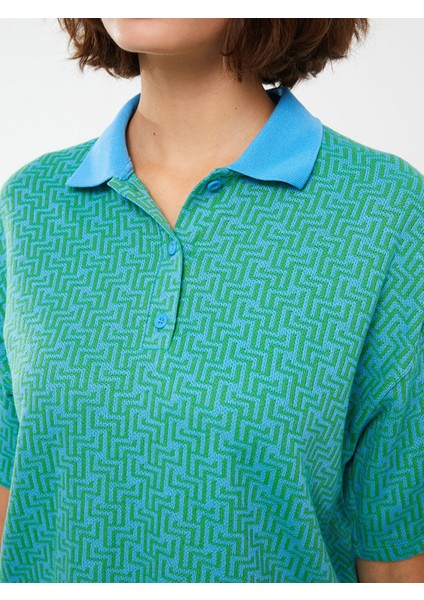 Yeni Sezon Polo Yaka Desenli Kısa Kollu Kadın Tişört fırsatları