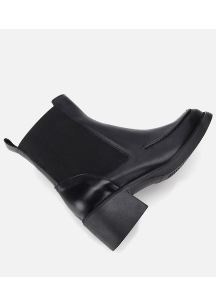 01BOH312810A100 KADIN Deri Siyah Lastik Detaylı Topuklu Bot